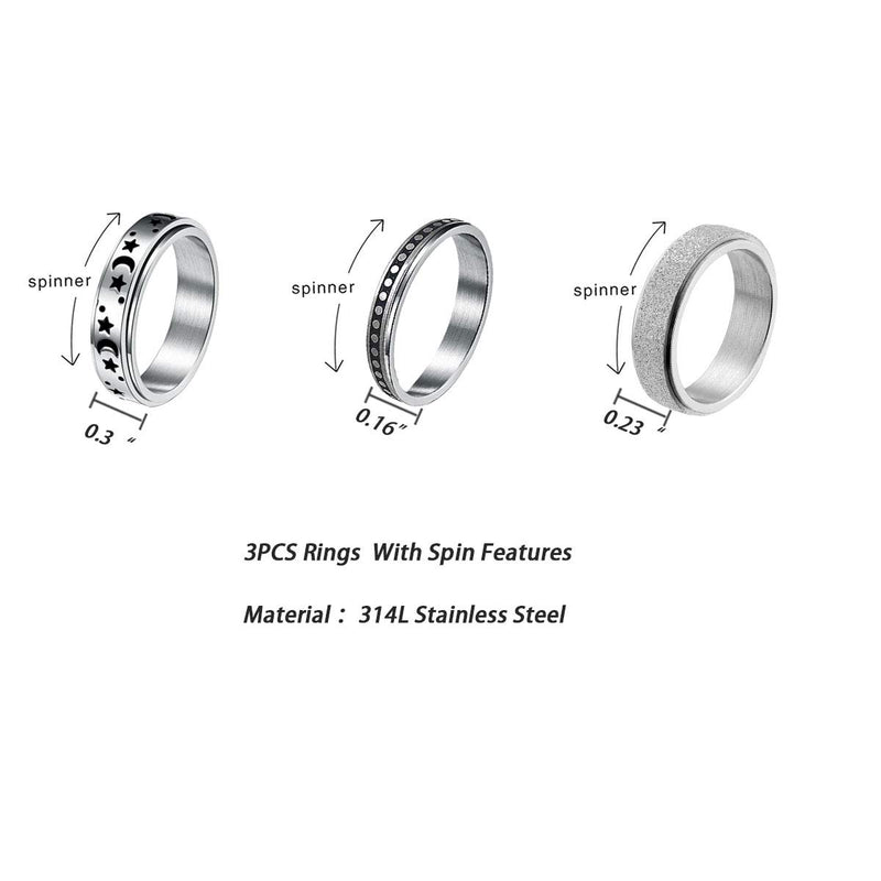 [Australia] - yfstyle 3/4 Pcs Stainless Steel Spinner Ring for Women Mens Fidget Rings Moon Star Rings Anxiety Ring Fidget Spinner Rings for Women Anxiety Men Women Spinner Band Rings Anxiety Ring Fidget 3pcs-10 