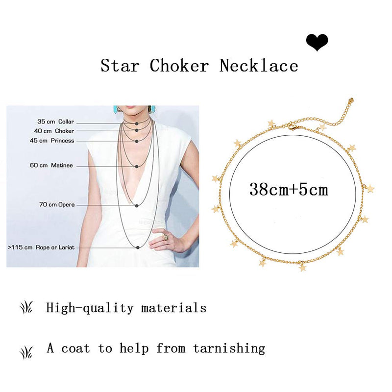 [Australia] - Long tiantian Star Choker Necklace for Women Handmade Delicate Star Necklace Choker for Girls Gold 