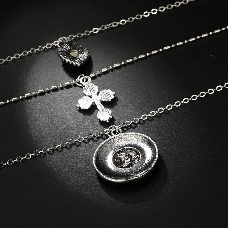 [Australia] - Yalice Silver Layered Coin Necklace Chain Cross Choker Necklaces Water Drop Jewelry for Women and Girls 