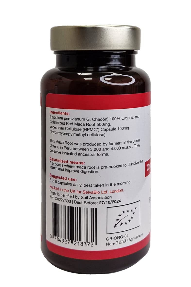 [Australia] - Red Maca Root Capsules, Organic Certified, a Great hormonal stabilizer, Ideal for Women, 100 Units of 500mg, from Peru, Suitable for Vegans. by SelvaBio. (Red Maca Root) 