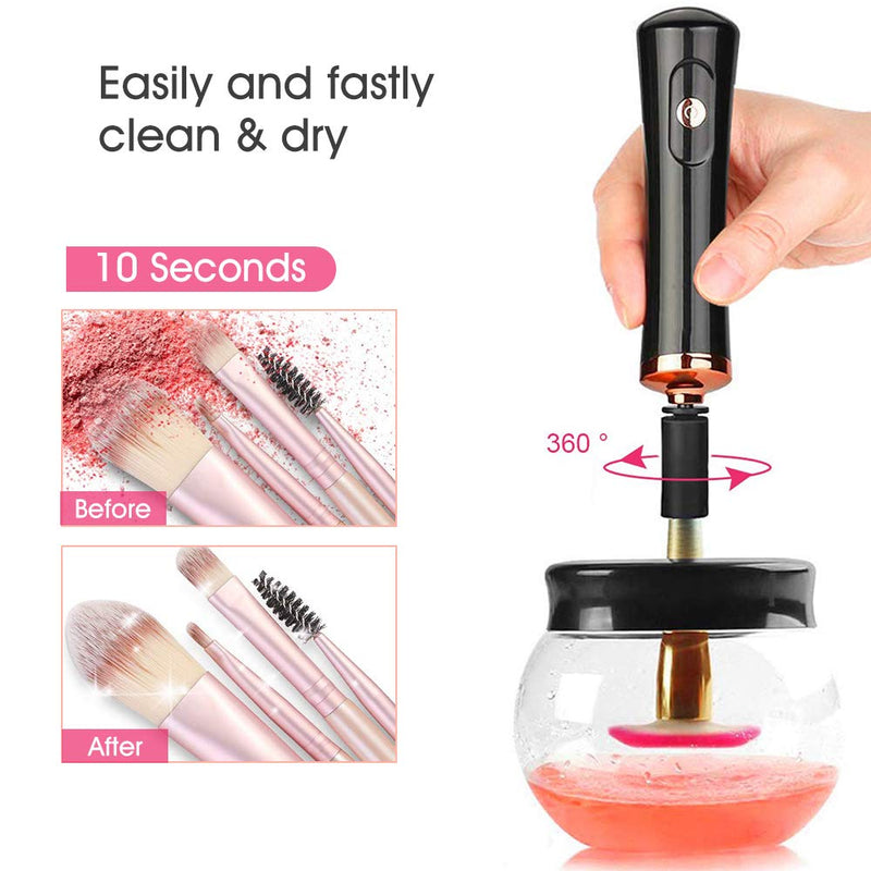 [Australia] - Hangsun Makeup Brush Cleaner and Dryer Machine Electric Cosmetic Make Up Brushes Set Cleaning Tool with 8 Size Rubber Collars Wash and Dry in Seconds 