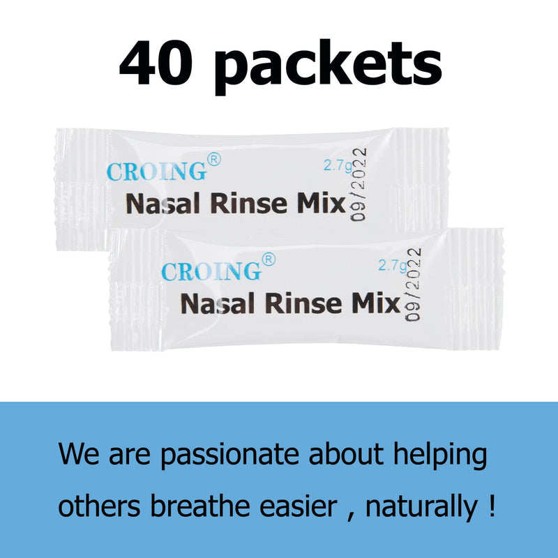 [Australia] - CROING - 𝐒𝐢𝐧𝐮𝐬 𝐑𝐢𝐧𝐬𝐞 - 40 x Sinus Rinse Mix + 1x Nasal Wash Bottle (300ml), Neti Pot Kit , Nasal Rinse ,Nasal Irrigation Salt 