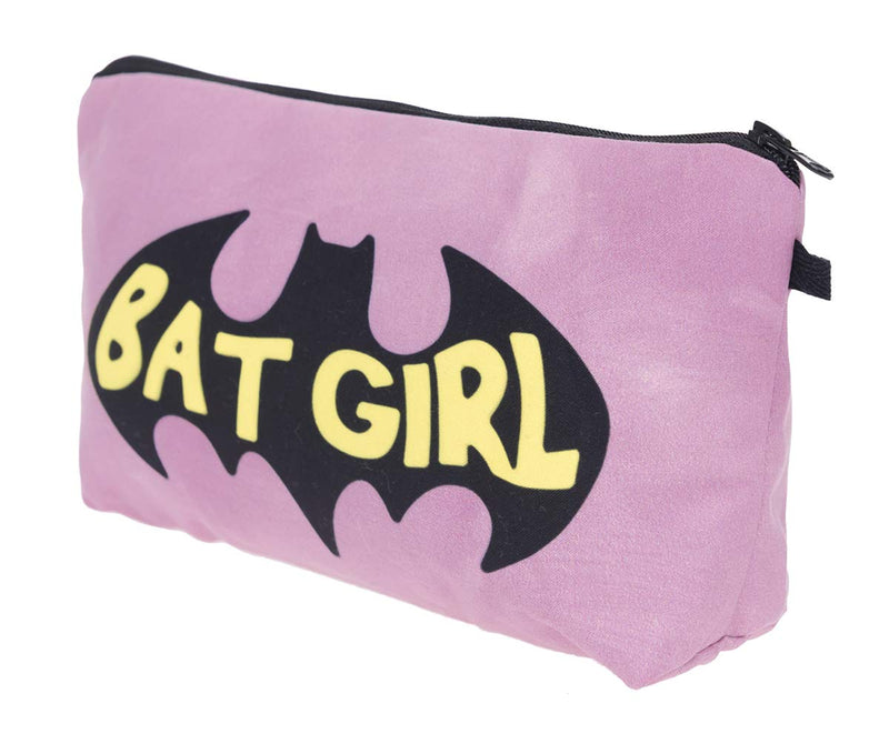 [Australia] - Makeup Printed Canvas Cosmetic Bag Travel Bag Large Capacity Print Cotton and Linen Cosmetic Pouch with Zipper for Lipstick Eyeliner Cash Cards Purse (Batgirl Pink) Batgirl Pink 