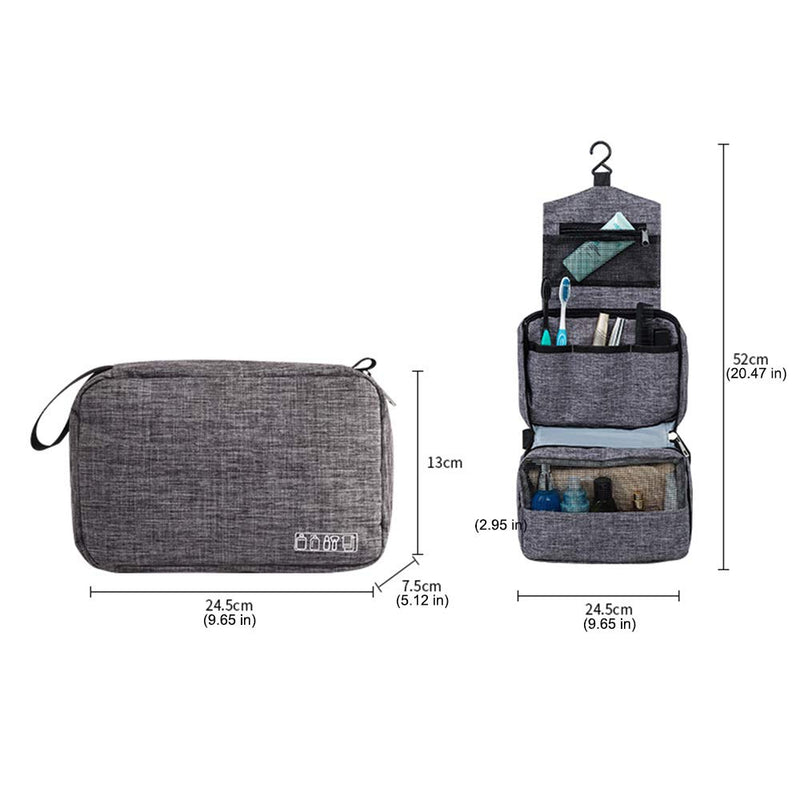 [Australia] - Travel Hanging Toiletry Bag for Women and Men, YLQP Small Compact Waterproof Makeup Organizer Case Cosmetic Bag Pouch with Hook (Gray) Gray 