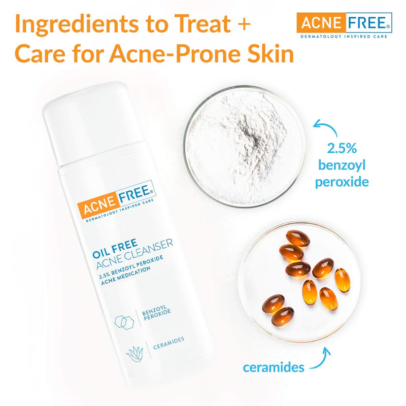 [Australia] - Acne Free Facial Cleansing Brush and Oil-Free Acne Cleanser Acne Treatment Kit with Benzoyl Peroxide 2.5% and Glycolic Acid (1 Brush, 1 Cleanser) 