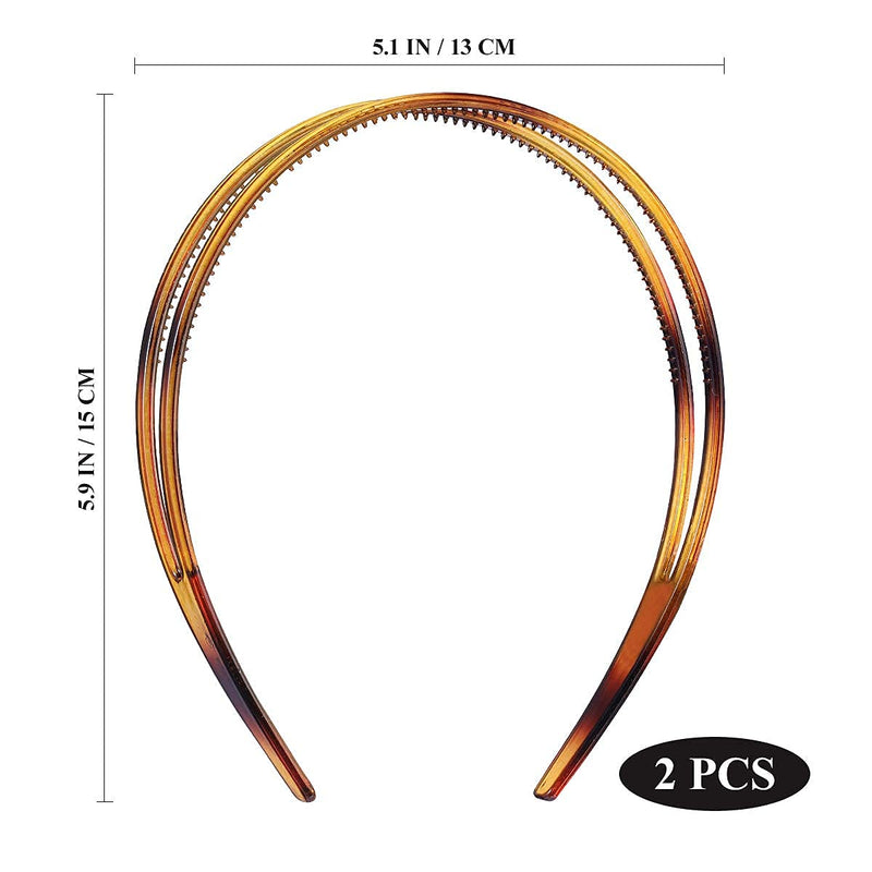 [Australia] - Lurrose 2pcs Hard Plastic Headband Double Row Headband Minimalist Teeth Comb Headband for Women (Black and Brown) 
