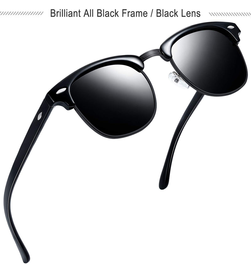 [Australia] - Joopin Semi Rimless Polarized Sunglasses Women Men Retro Brand Sun Glasses 2 Pack (Brilliant Black+all Black) as the pictures 