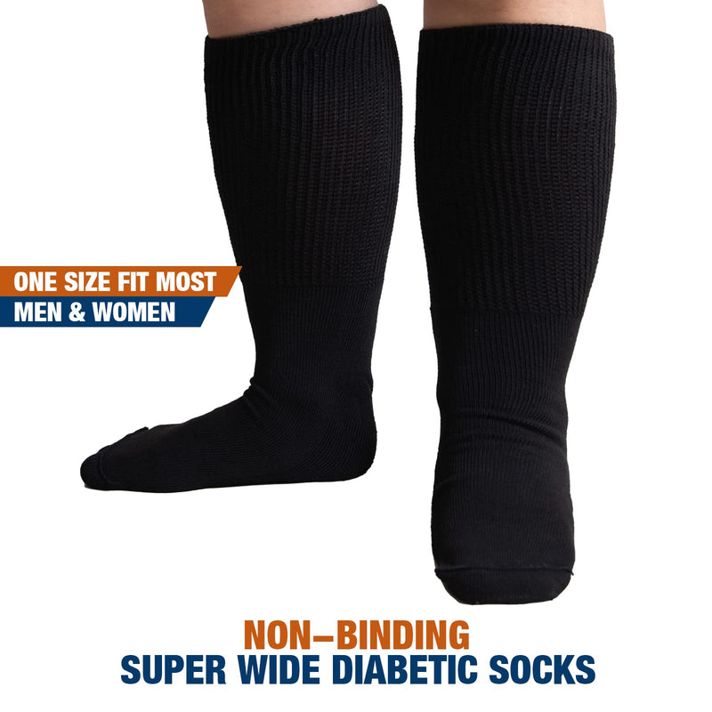 [Australia] - Bulinlulu Extra Wide Socks for Swollen Feet- 4 Pairs Super Wide Diabetic Socks for Men,Hospital Bariatric Socks Edema Socks Women,Cast ,Lymphedema Socks 4 Pairs Black Without Grips 