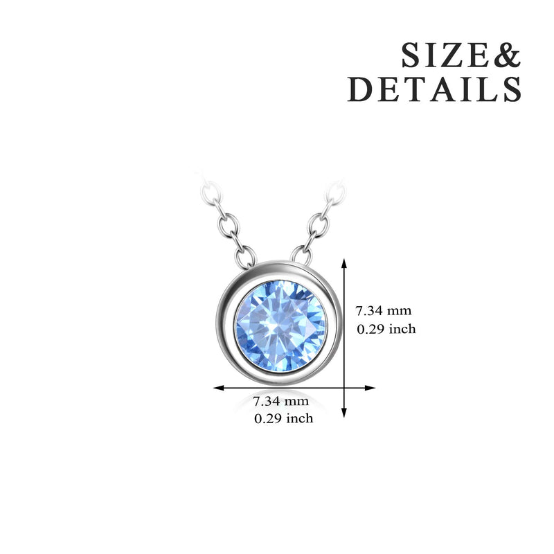 [Australia] - 925 Sterling Silver Solitaire Cubic Zirconia Necklace for Women Teen Girls March - Light Blue 