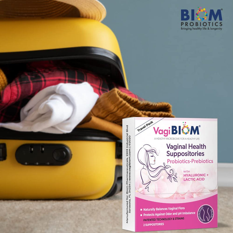 [Australia] - VagiBiom Probioitc Suppository CONVENIENT TRAVEL PACK WITH 2 SUPPOSITORIES AND 2 FEMININE WIPES: Microbiome Flora balance. Odor Control Regimen; Balance and Nourishes Healthy Flora; Paraben-Free Preservative-Free 