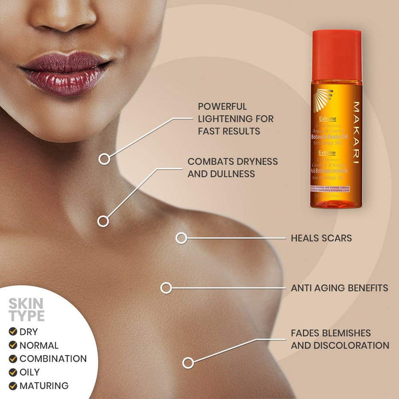[Australia] - Makari Extreme Botanical Body Oil 4.23 fl. Oz. ‚Äì Moisturizing, Toning & Anti-Aging Body Treatment With Omega 3 & 6, Argan, Carrot & Soybean Oils ‚Äì Hydrating Formula for Wrinkles, Dryness 