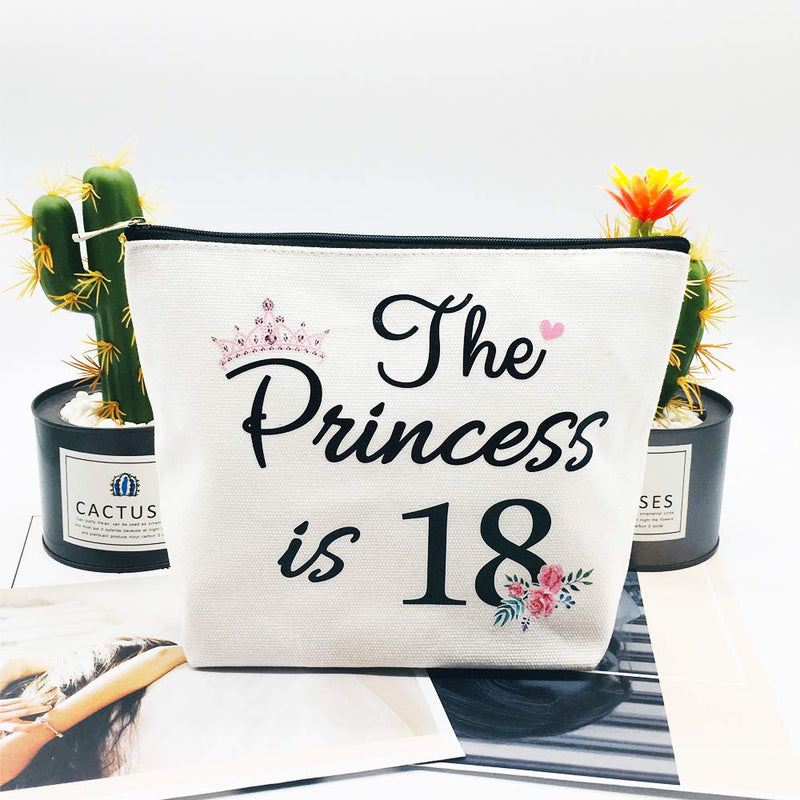 [Australia] - 18th Birthday Gifts for Women Best Friend Daughter Funny 18 Year Old Birthday Gift for Her The Princess is 18 Cute Makeup Bag Celebrate Turning Eighteen 