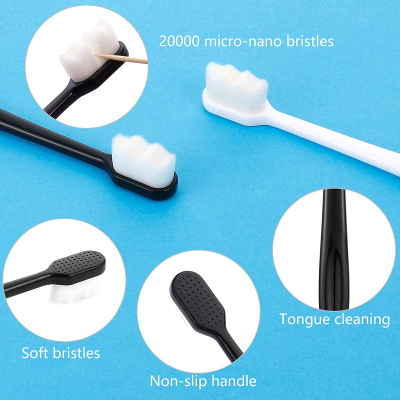 [Australia] - metagio 4 Packs Soft Micro Nano Manual Toothbrush, Soft Bristled Adult Toothbrush Micro-Nano Manual Toothbrush with 20000 Bristles for Fragile Gums Adult and Children(Black+White) 