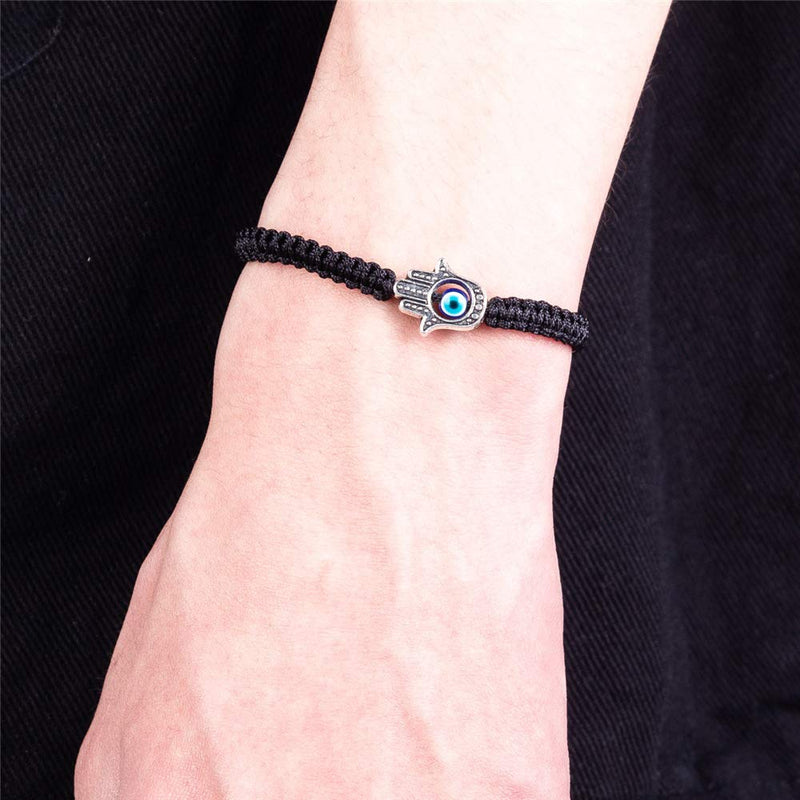 [Australia] - Evil Eye Bracelet for Women Men Teen Girls Boys Handmade Black Red Thread Adjustable Bracelets Minimalist Friendship Jewelry 01. black hamsa hand 