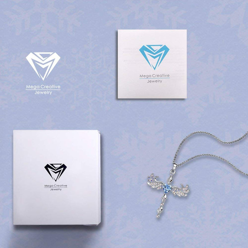 [Australia] - MEGA CREATIVE JEWELRY Cross Angel Wings Blue Heart Pendant Necklace with Crystals from Swarovski 