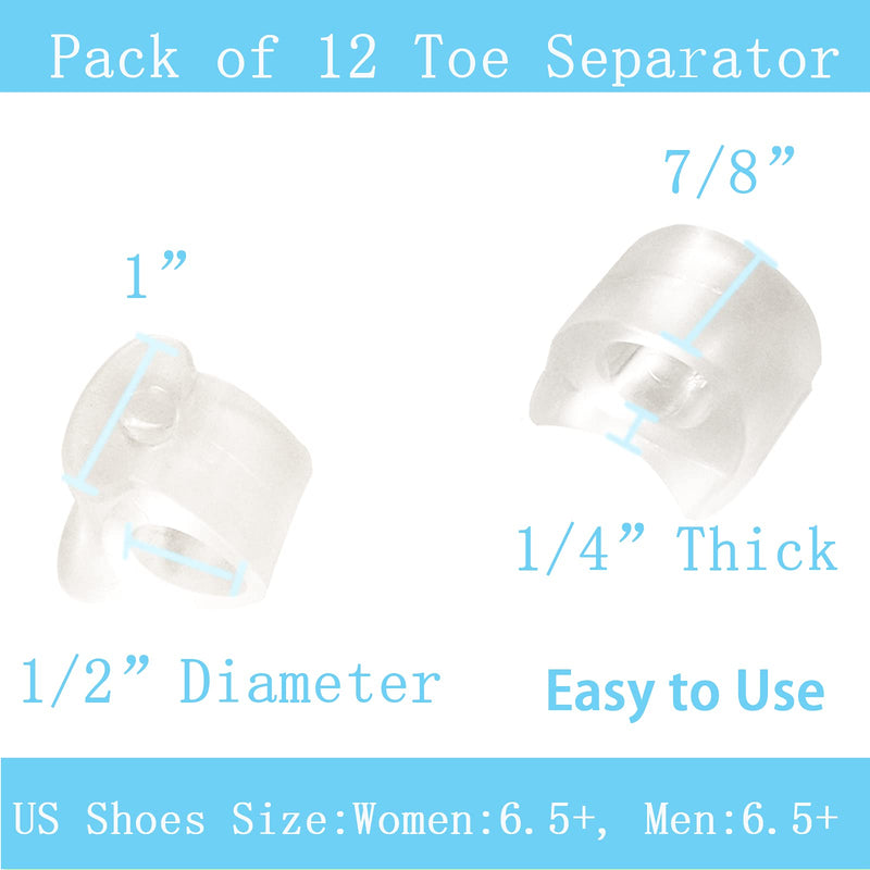 [Australia] - MENOCADY Pack of 12 Gel Toe Separator, (1/4" Thick) Big Toe Spacers, Single Loop Toe Spreader for Bunions, Overlapping Toe, Corrector and Spacer (Clear) 