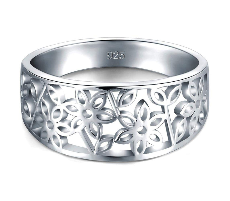 [Australia] - BORUO 925 Sterling Silver Ring, BORUO High Polish Tarnish Resistant Comfort Fit Victorian Leaf Filigree Vintage Style Ring 4 