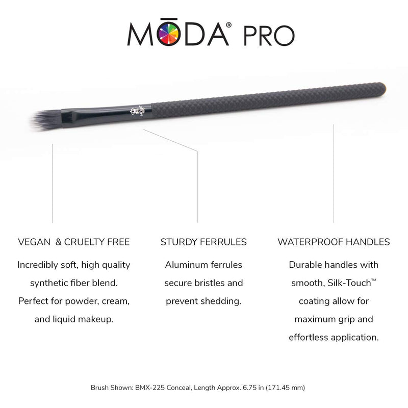 [Australia] - MODA Pro Full Size Graphic Eye 6pc Makeup Brush Set with Pouch, Includes - Concealer, Glam Topper, Wisp, Pointed Liner, and Angled Liner Brushes, Black 