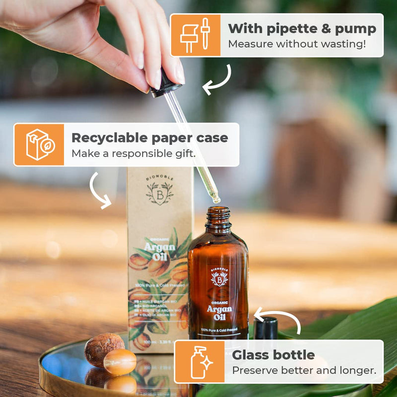 [Australia] - ORGANIC ARGAN OIL | 100% Pure, Natural & Cold Pressed | Hair, Face, Body, Beard, Nails | Vegan & Cruelty Free | Glass Bottle + Pipette + Pump (100ml) 100ml 