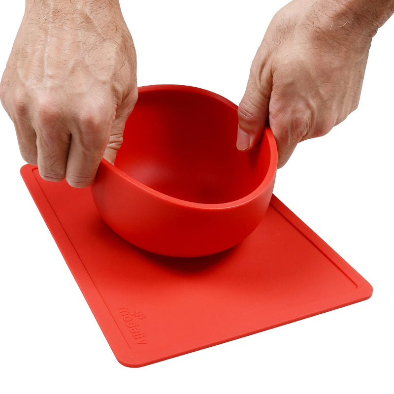 [Australia] - Modaliv Scooper Bowl with Silicone Placemat Suction Base (34oz) - Food Grade Silicone Suction Bowls - Dishwasher and Microwave Safe Adaptive Equipment (Red) Red 