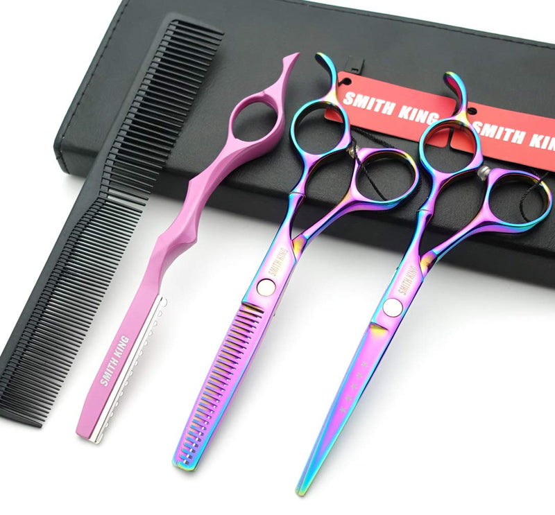 [Australia] - 6.0 inch hair scissors set hair cutting scissors & thinning scissors with razor&comb in 1 set (Rainbow) 