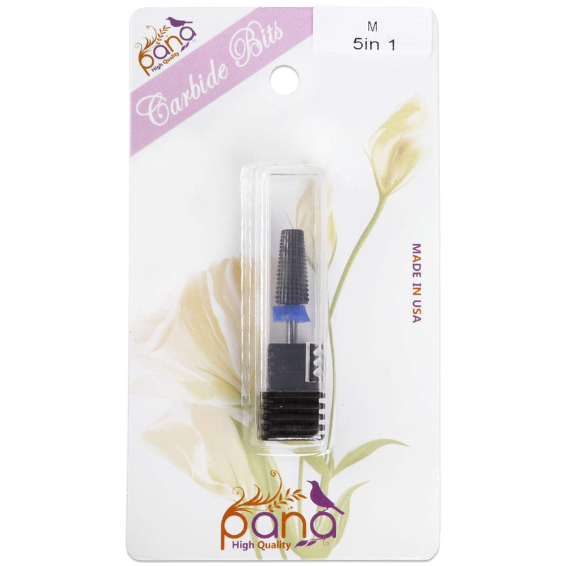 [Australia] - PANA Nail Carbide 5 in 1 Bit - Two Way Rotate use for Both Left and Right Handed - Fast remove Acrylic or Hard Gel - 3/32" Shank - Manicure, Nail Art, Drill Machine (Medium - M, Black) Medium - M 