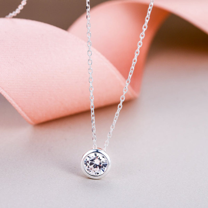 [Australia] - EVER FAITH Women's Sterling Silver Clear Cubic Zirconia Bezel Setting Daily Pendant Choker Necklace Round 