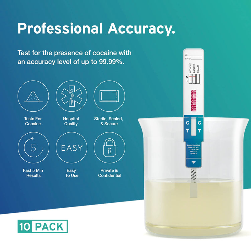 [Australia] - 10 x Aydmed Professional Cocaine Rapid Drug Test Dip Cards | Urine Drug Tests | 150ng/mL Cut-Off Level | Test for Cocaine, Coke, Crack 