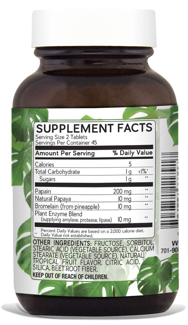 [Australia] - Natural Nutra Papaya Chewable Plant Enzymes Blend for Digestion, Prevent Boating, Supports Body Detox, Helps to Reduce Constipation, Ease Gastointestinal Discomport, 90 Chewable Vegan Tablets 90 Count (Pack of 1) 