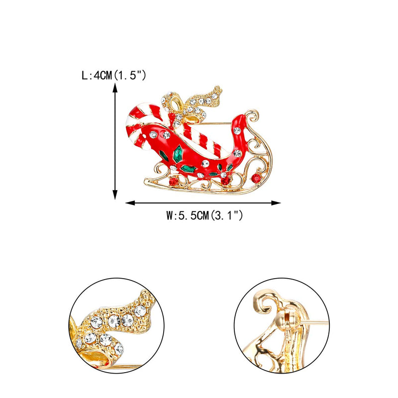 [Australia] - EVER FAITH Red Santa Claus Sleigh Candy Cane Bowknot Brooch Austrian Crystal Gold-Tone 