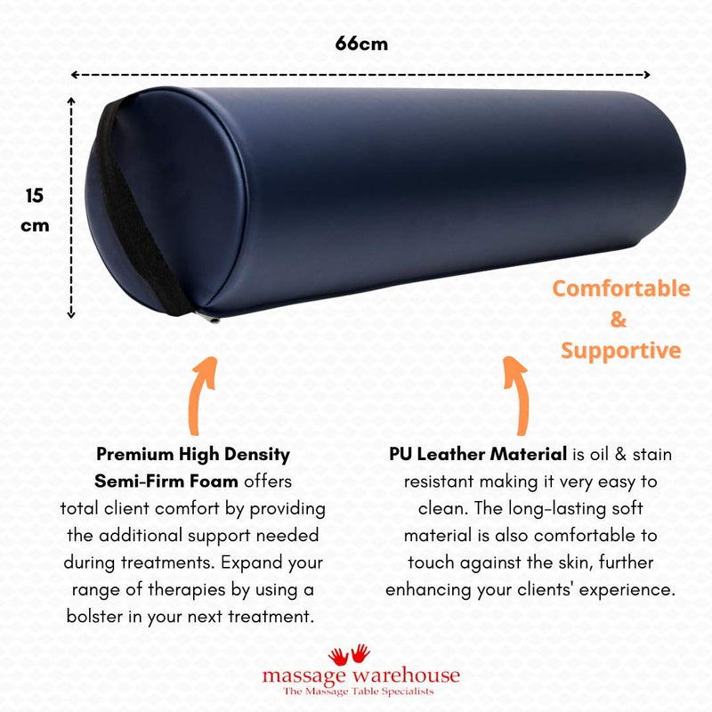 [Australia] - Skin-Touch® Luxurious PU Upholstery Premium Quality Massage Table Bolster Support Cushions - Carry Handle + Selection of Colours/Sizes-Wedge, Knee, Neck, Shoulder, Full/Half Round (Full Round, Black) Full Round 