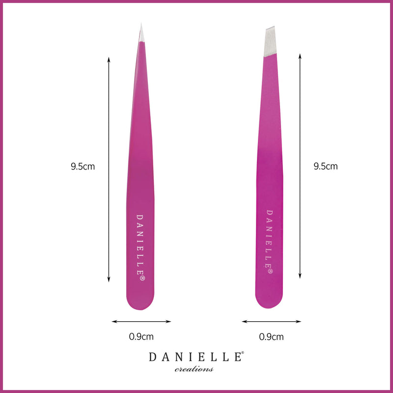 [Australia] - Danielle Creations Soft Touch Slant and Point Stainless Steel Tweezers, Pink 