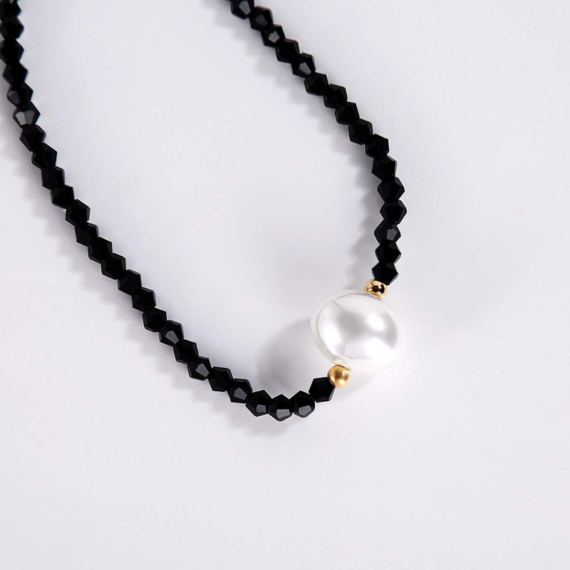 [Australia] - Daesar Choker Necklace Pearl Created/Ring/Circle Pendant Necklace Jewelry Chokers for Women Black Simple Choker 