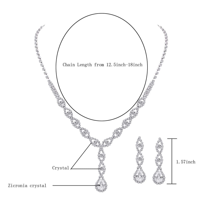 [Australia] - UDORA Crystal Necklace Earrings Jewelry Sets for Bridesmaid Bridal Wedding Party Silver 