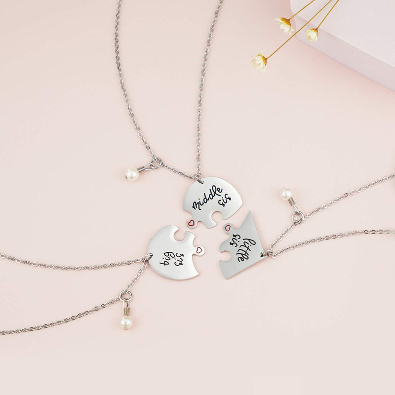 [Australia] - Melix Home Big Sis Middle Sis Little Sis Jewelry Necklace Set 3 Pieces,Best Friend Necklaces White 