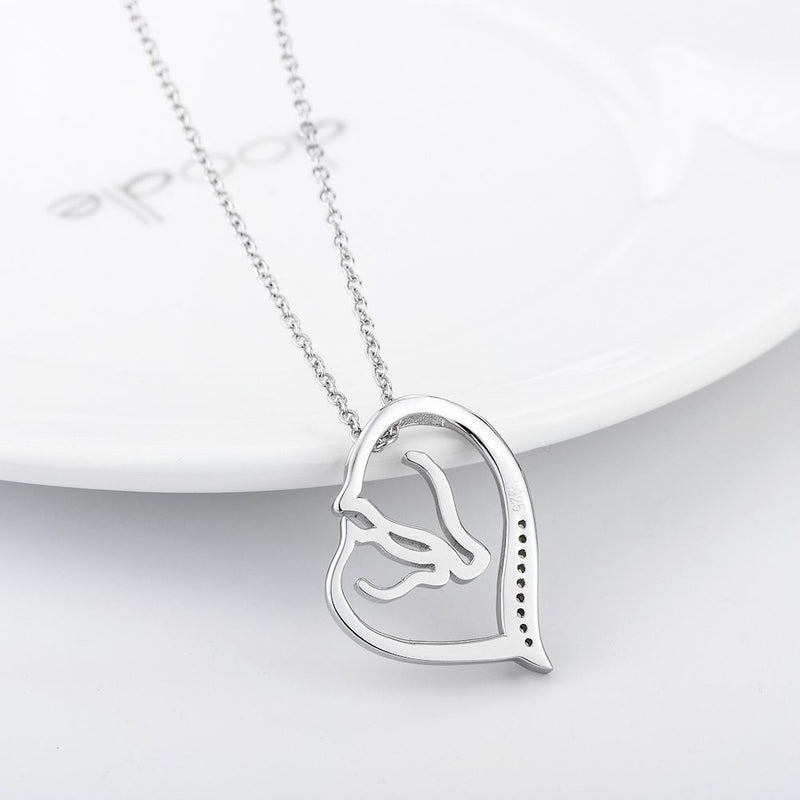 [Australia] - Sterling Silver Necklace Mother and Child Love Heart Horse Pendant Necklace 18" 