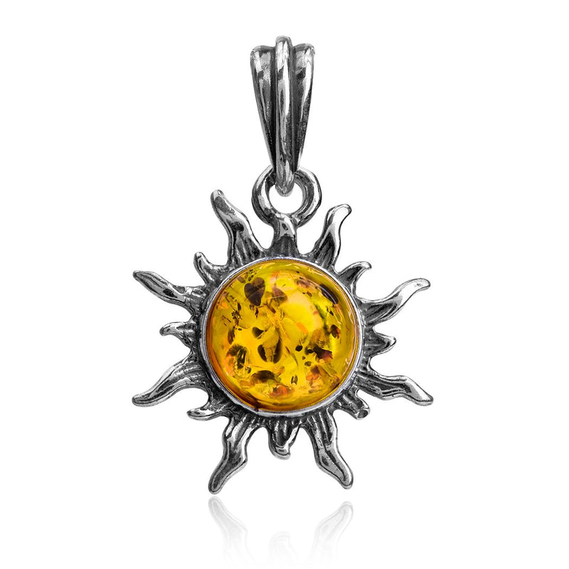 [Australia] - Amber Sterling Silver Flaming Sun Pendant Necklace Chain 18" 