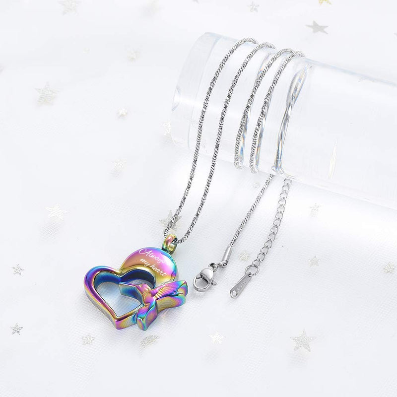 [Australia] - Cremation Jewelry Hummingbird Urn Necklace for Ashes Stainless Steel Heart Cremation Lockets for Ashes Holder Always in my heart 