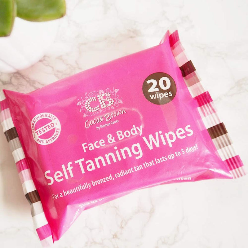 [Australia] - Cocoa Brown Self Tanning Wipes - Sunless Tanner Wipes for Face and Body - Long-Lasting Natural Looking Tan Wipes (20 Wipes) 