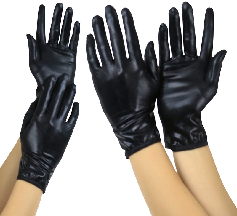 [Australia] - ToBeInStyle Women's Wet Look Gloves One Size Regular Black 