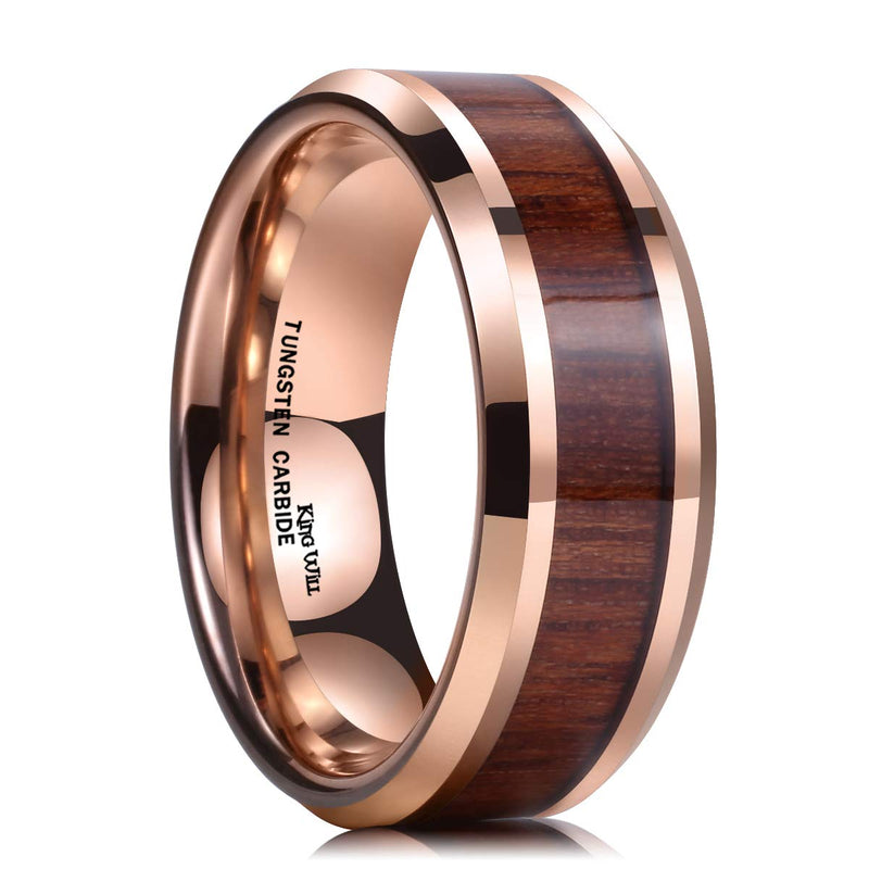 [Australia] - King Will Nature Koa Wood Inlay Tungsten Carbide Wedding Ring 8mm Rose Gold/Blue/Black/Silver High Polished Comfort Fit 6 