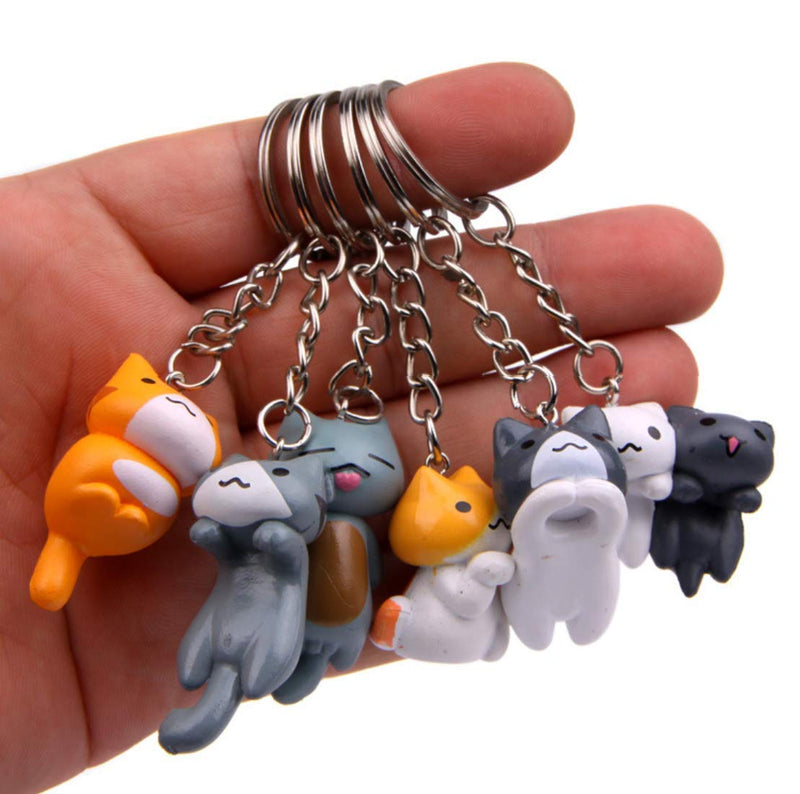 [Australia] - Flunyina Cat Keychains - 6 Collectable Figurines - Features a Detachable Keyring - Authentic Japanese Design - Durable Plastic 
