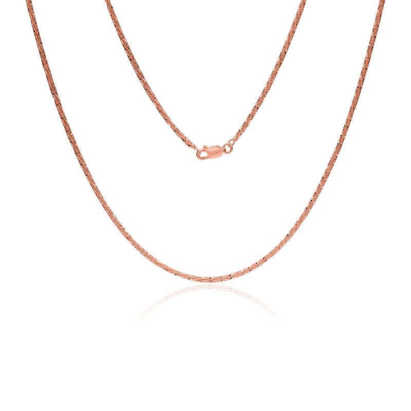 [Australia] - Sea of Ice Sterling Silver 2mm Twisted Rock Chain Necklace for Women, Size 14" - 36" Italy Rose Gold Flashed Silver 18.0 Inches 