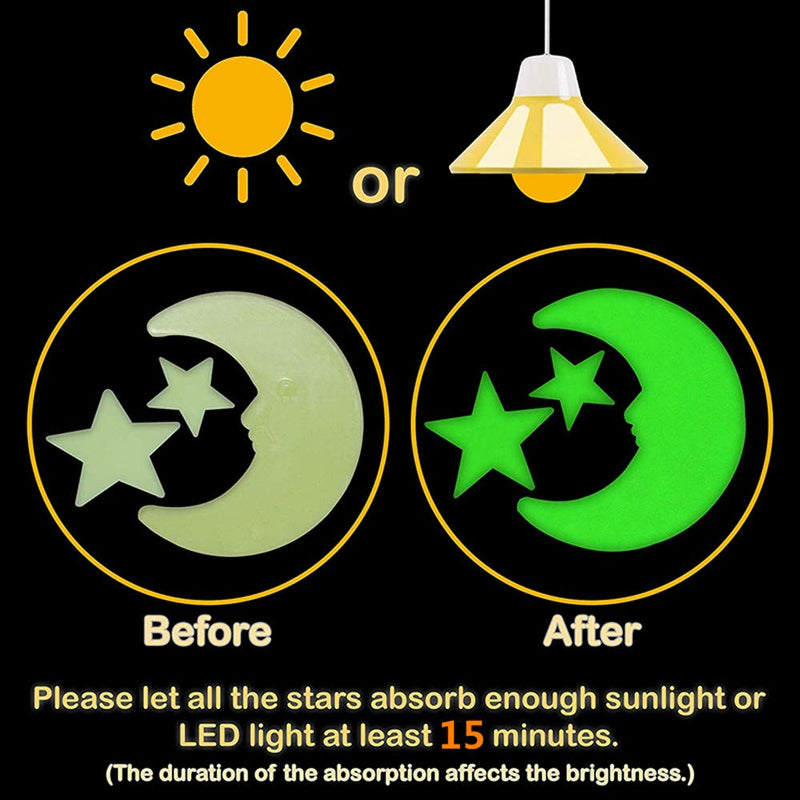 [Australia] - Glow in The Dark Stars - Glow Stars Stickers for Ceiling,Self Adhesive 3D Glowing Stars and Moon for Starry Sky,Wall Decals for Kids Rooms,Wall Stickers for Bedroom(200 Stars,1 Moon） Green 
