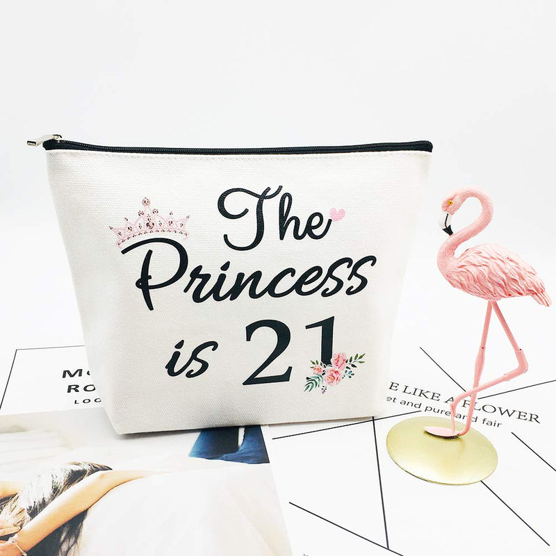 [Australia] - 21st Birthday Gifts for Women Best Friend Daughter Funny 21 Year Old Birthday Gift for Her The Princess is 21 Cute Makeup Bag Celebrate Turning Twenty One 