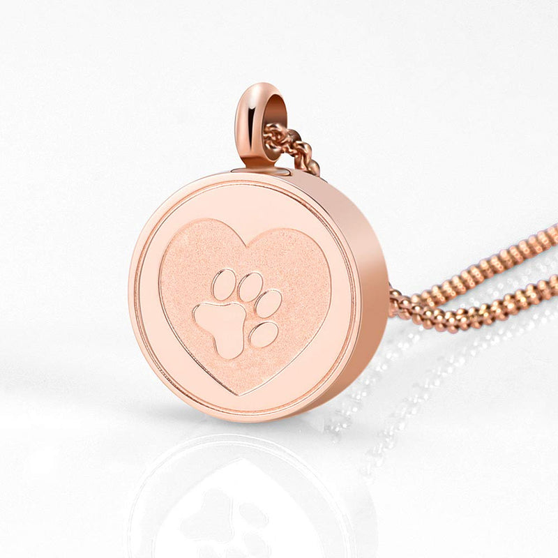 [Australia] - Hearbeingt Dog Paw Keepsake Necklaces Cat Memorial Pendant, Stainless Steel Cremation Jewelry for Ashes for Pet Rose gold 