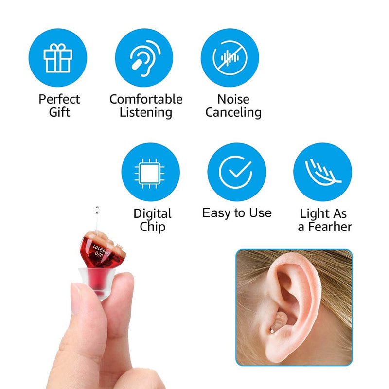 [Australia] - IncenSonic Mini Sound Amplifier, Ear Sound Enhancer, Noise Reduction, Enhanced Speech, Feedback Cancellation, Suitable for Adults (Red, Right) 