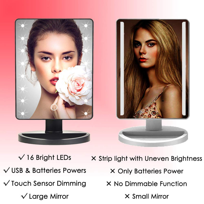 [Australia] - LED Lighted Makeup Mirror with 16 Led Lights Touch Screen Dimmable Brightness180 Rotation USB Battery Double Charge Countertop Cosmetics for Mothers Women Teen Girls Juniors White-one Side 