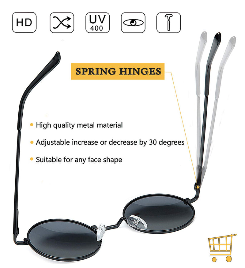 [Australia] - Joopin Polarized Lennon Round Sunglasses Women Men Circle Hippie Sun Glasses 2 Pack (Black+ Silver) as the pictures 