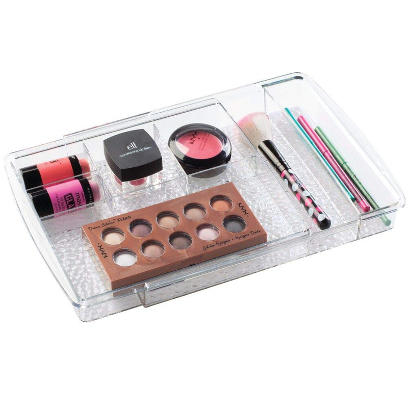 [Australia] - mDesign Expandable Makeup Organizer for Bathroom Drawers, Vanities, Countertops: Organize Makeup Brushes, Eyeshadow Palettes, Lipstick, Lip Gloss, Blush, Concealer - Adjustable Width - Clear 